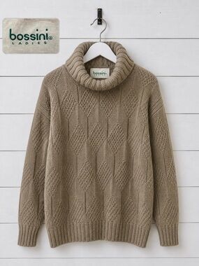 BOSSINI Taupe 100% Wool Turtleneck Sweater Size 7